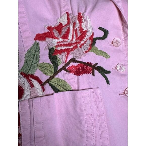 Johnny Was Blazer Jacket Womens M Pink  Floral Roses Embroidered JW Coat Medium - Picture 13 of 16